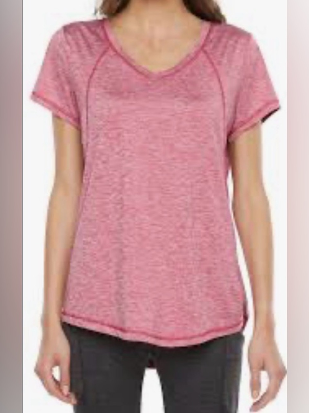 Xersion Everair Performance Heathered Red V-Neck Tee